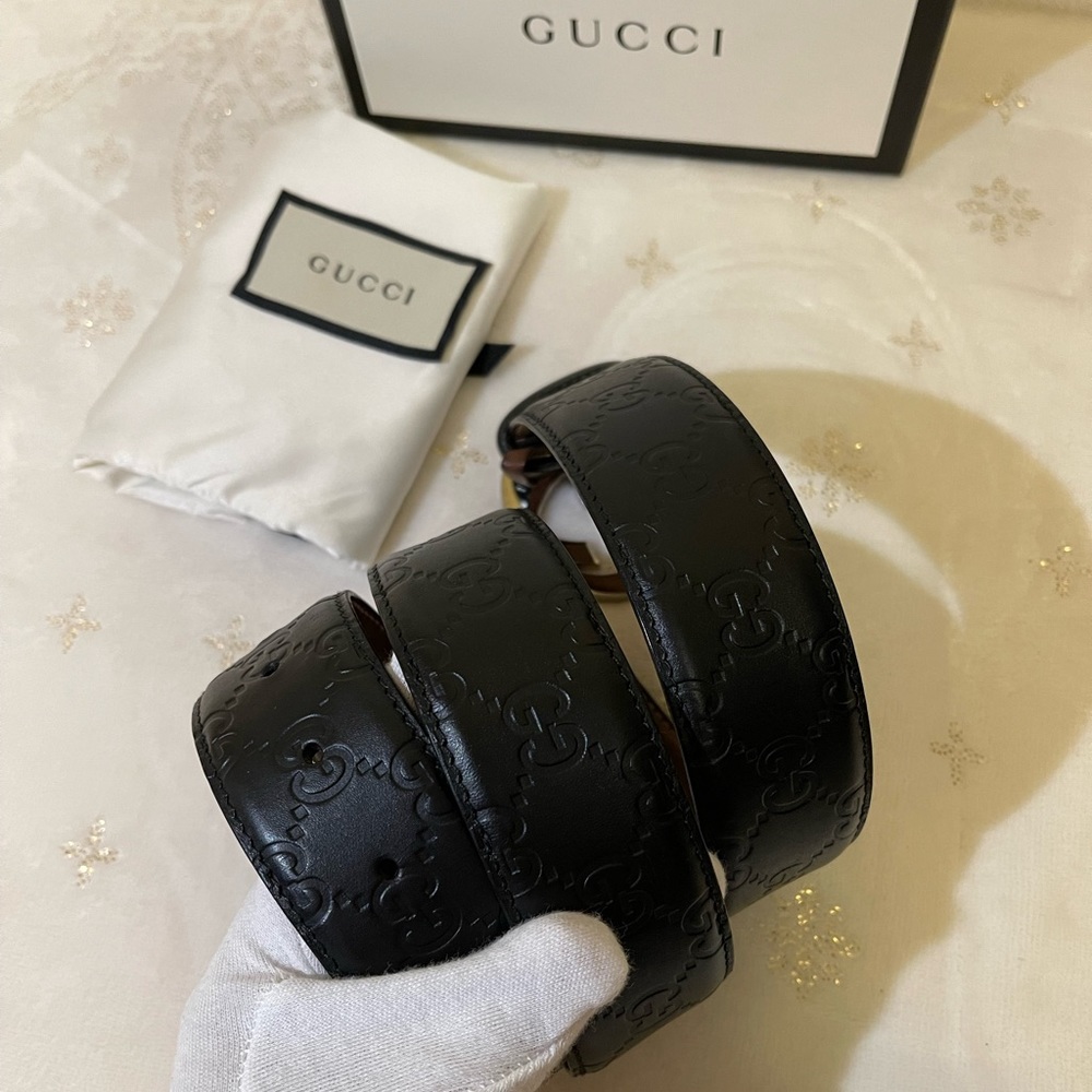 ❌SOLD❌ GUCCI logo embossed black leather belt - Picture 6 of 15